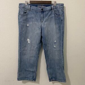 New York & Co Cropped Boyfriend Straight Jeans Distressed Womens 16